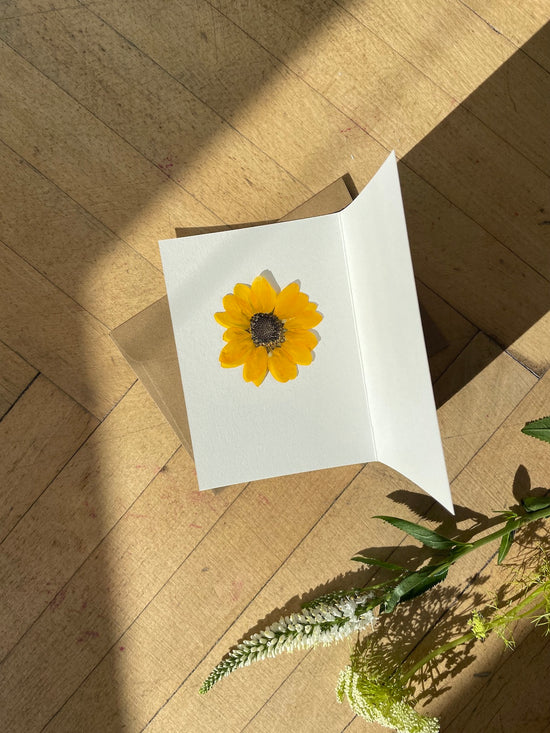 Greeting card with pressed sunflower