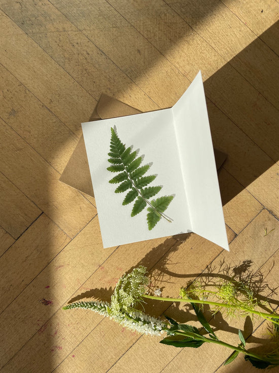 Greeting card with pressed fern
