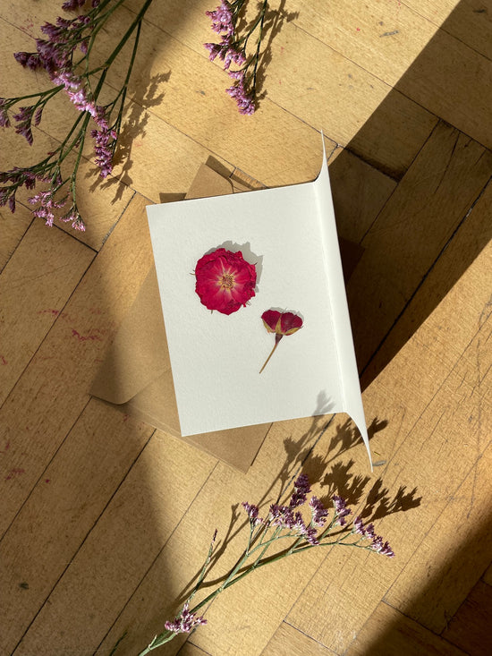 Greeting card with pressed roses